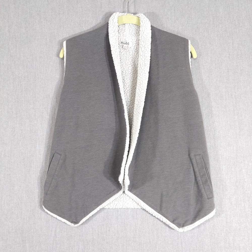 Mudd Sherpa Lined Vest Girls 4 Gray Open Front Fleece Cozy Winter Layering Warm
